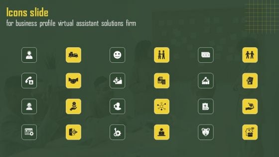 Icons Slide For Business Profile Virtual Assistant Solutions Firm Designs PDF