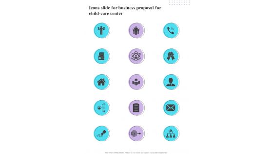 Icons Slide For Business Proposal For Child Care Center One Pager Sample Example Document