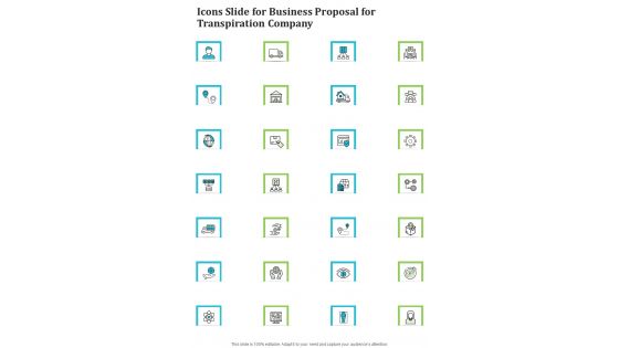Icons Slide For Business Proposal For Transpiration Company One Pager Sample Example Document
