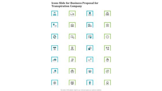 Icons Slide For Business Proposal For Transpiration Company One Pager Sample Example Document Icons Slide For Business Proposal For Transpiration Company One Pager Sample Example Document