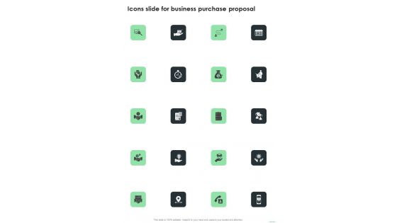 Icons Slide For Business Purchase Proposal One Pager Sample Example Document Icons Slide For Business Purchase Proposal One Pager Sample Example Document