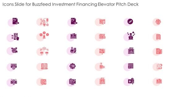 Icons Slide For Buzzfeed Investment Financing Elevator Pitch Deck Ppt Summary Ideas PDF