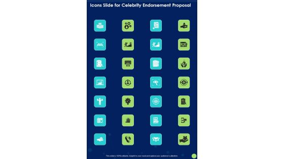 Icons Slide For Celebrity Endorsement Proposal One Pager Sample Example Document Icons Slide For Celebrity Endorsement Proposal One Pager Sample Example Document