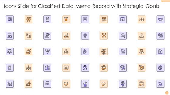 Icons Slide For Classified Data Memo Record With Strategic Goals Inspiration PDF