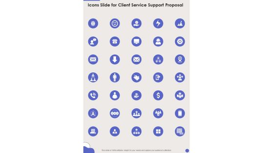 Icons Slide For Client Service Support Proposal One Pager Sample Example Document Icons Slide For Client Service Support Proposal One Pager Sample Example Document