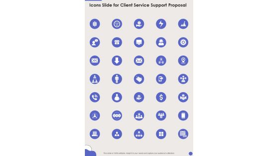 Icons Slide For Client Service Support Proposal One Pager Sample Example Document