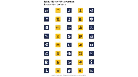 Icons Slide For Collaboration Investment Proposal One Pager Sample Example Document Icons Slide For Collaboration Investment Proposal One Pager Sample Example Document