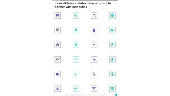 Icons Slide For Collaboration Proposal To Partner With Celebrities One Pager Sample Example Document Icons Slide For Collaboration Proposal To Partner With Celebrities One Pager Sample Example Document