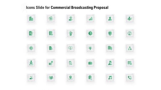 Icons Slide For Commercial Broadcasting Proposal Background PDF