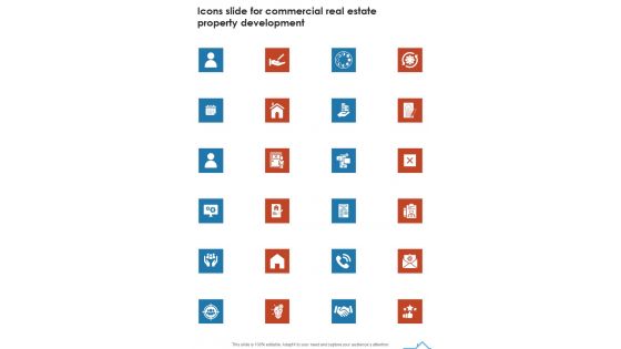 Icons Slide For Commercial Real Estate Property Development One Pager Sample Example Document Icons Slide For Commercial Real Estate Property Development One Pager Sample Example Document