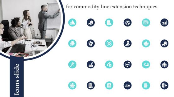 Icons Slide For Commodity Line Extension Techniques Ppt Slides Information PDF