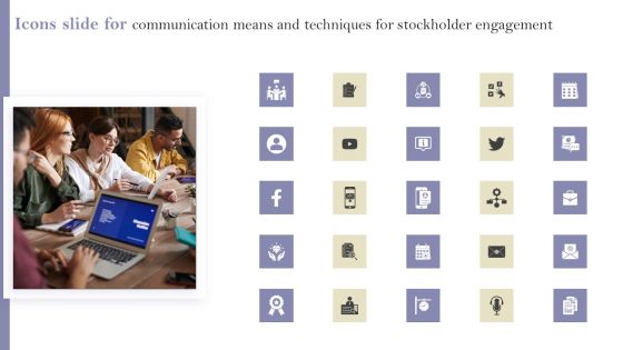 Icons Slide For Communication Means And Techniques For Stockholder Engagement Structure PDF