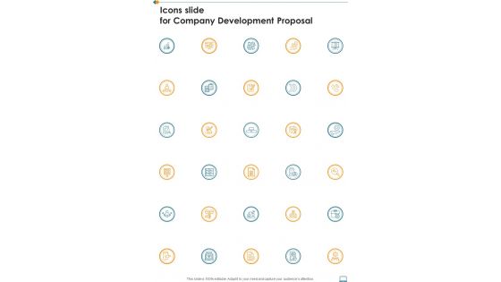 Icons Slide For Company Development Proposal One Pager Sample Example Document