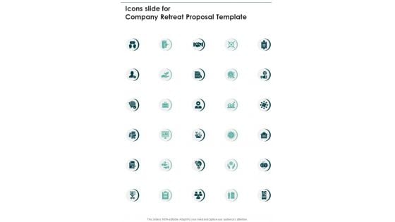 Icons Slide For Company Retreat Proposal Template One Pager Sample Example Document Icons Slide For Company Retreat Proposal Template One Pager Sample Example Document