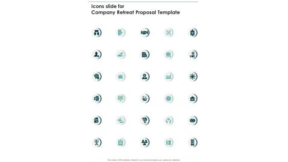 Icons Slide For Company Retreat Proposal Template One Pager Sample Example Document