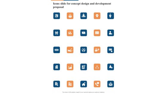 Icons Slide For Concept Design And Development Proposal One Pager Sample Example Document Icons Slide For Concept Design And Development Proposal One Pager Sample Example Document