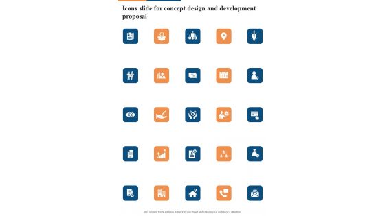 Icons Slide For Concept Design And Development Proposal One Pager Sample Example Document