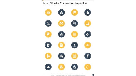 Icons Slide For Construction Inspection One Pager Sample Example Document Icons Slide For Construction Inspection One Pager Sample Example Document