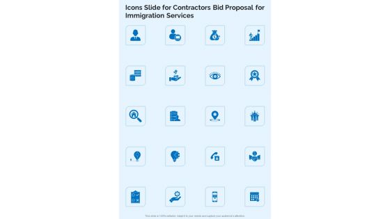 Icons Slide For Contractors Bid Proposal For Immigration Services One Pager Sample Example Document Icons Slide For Contractors Bid Proposal For Immigration Services One Pager Sample Example Document