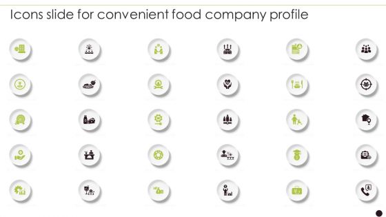 Icons Slide For Convenient Food Company Profile Mockup PDF
