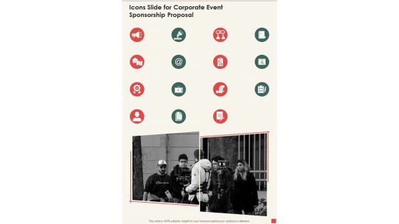 Icons Slide For Corporate Event Sponsorship Proposal One Pager Sample Example Document Icons Slide For Corporate Event Sponsorship Proposal One Pager Sample Example Document