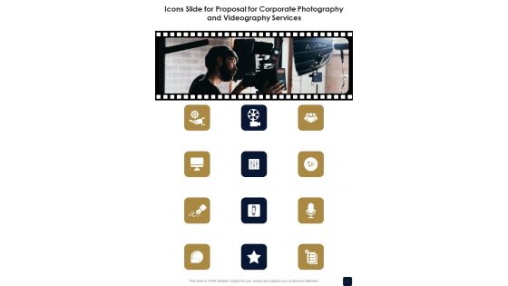 Icons Slide For Corporate Photography And Videography Services One Pager Sample Example Document Icons Slide For Corporate Photography And Videography Services One Pager Sample Example Document