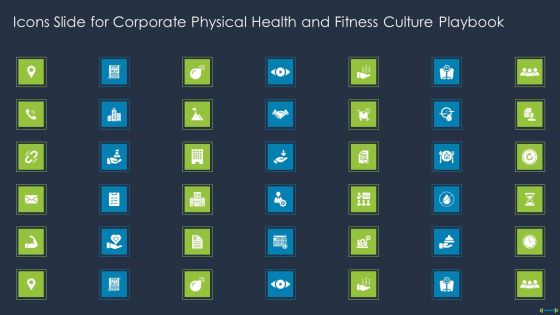 Icons Slide For Corporate Physical Health And Fitness Culture Playbook Brochure PDF