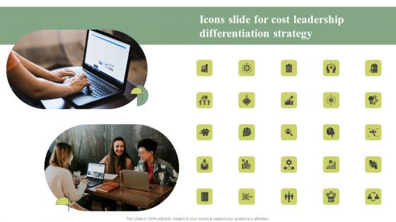 Icons Slide For Cost Leadership Differentiation Strategy Brochure PDF