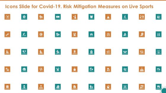 Icons Slide For Covid 19 Risk Mitigation Measures On Live Sports Infographics PDF