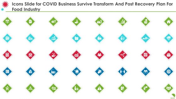 Icons Slide For Covid Business Survive Transform And Post Recovery Plan For Food Industry Summary PDF