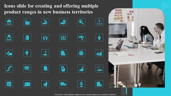Icons Slide For Creating And Offering Multiple Product Ranges In New Business Territories Introduction PDF