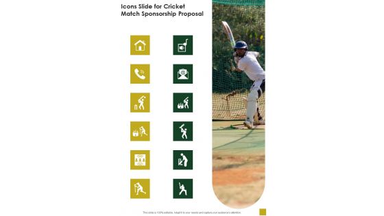 Icons Slide For Cricket Match Sponsorship Proposal One Pager Sample Example Document