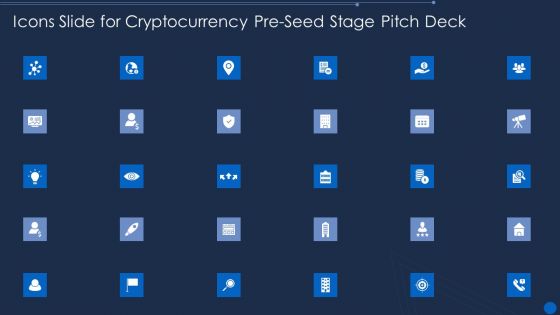 Icons Slide For Cryptocurrency Pre Seed Stage Pitch Deck Themes PDF