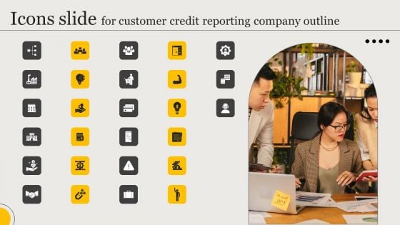 Icons Slide For Customer Credit Reporting Company Outline Microsoft PDF