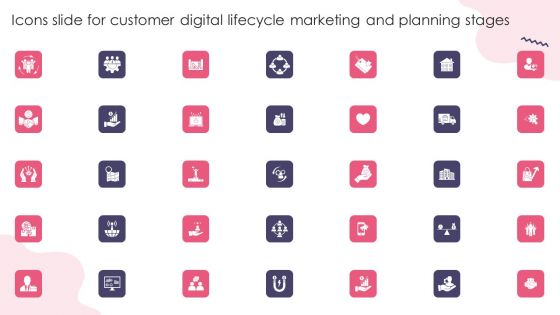 Icons Slide For Customer Digital Lifecycle Marketing And Planning Stages Rules PDF