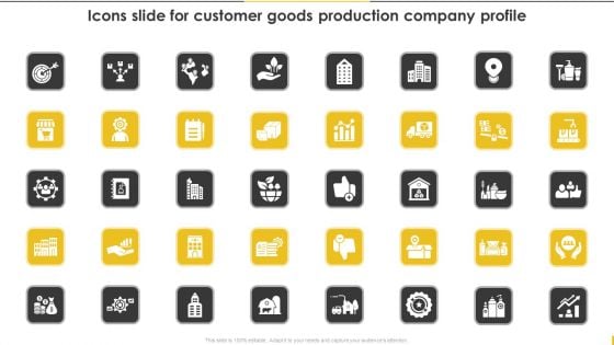 Icons Slide For Customer Goods Production Company Profile Sample PDF