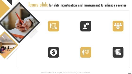 Icons Slide For Data Monetization And Management To Enhance Revenue Infographics PDF