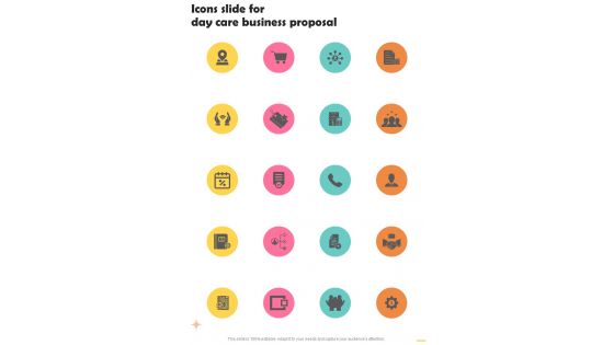 Icons Slide For Day Care Business Proposal One Pager Sample Example Document