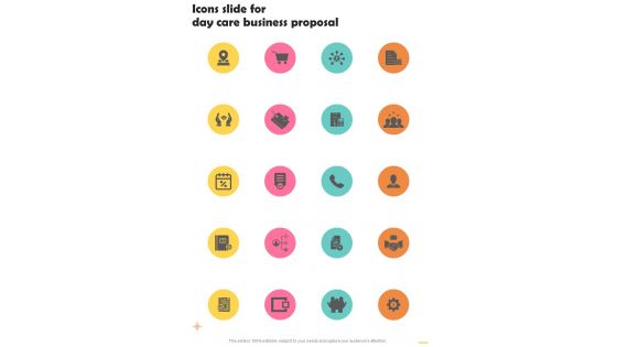 Icons Slide For Day Care Business Proposal One Pager Sample Example Document Icons Slide For Day Care Business Proposal One Pager Sample Example Document