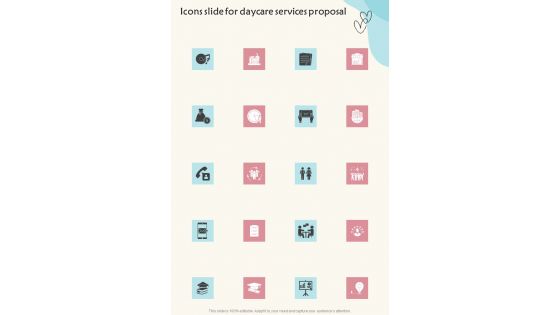 Icons Slide For Daycare Services Proposal One Pager Sample Example Document