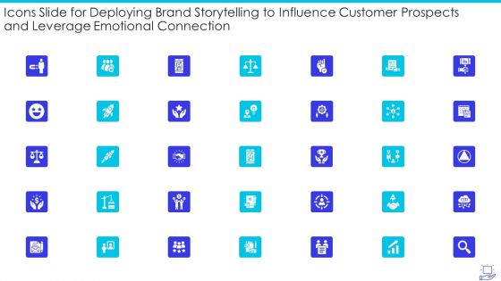 Icons Slide For Deploying Brand Storytelling To Influence Customer Prospects And Leverage Emotional Connection Mockup PDF