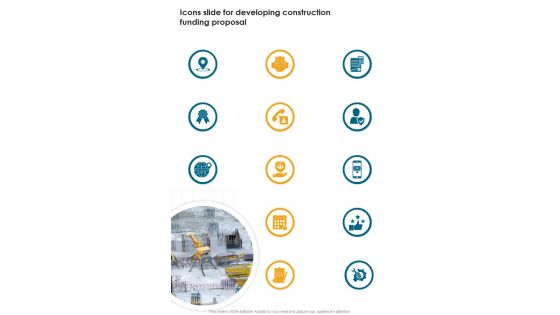 Icons Slide For Developing Construction Funding Proposal One Pager Sample Example Document Icons Slide For Developing Construction Funding Proposal One Pager Sample Example Document