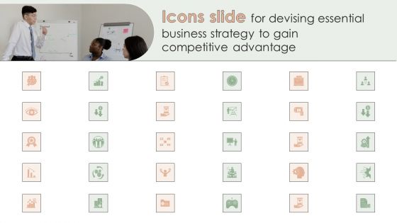 Icons Slide For Devising Essential Business Strategy To Gain Competitive Advantage Brochure PDF