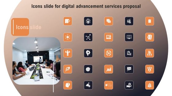 Icons Slide For Digital Advancement Services Proposal Demonstration PDF