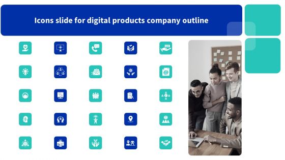 Icons Slide For Digital Products Company Outline Mockup PDF