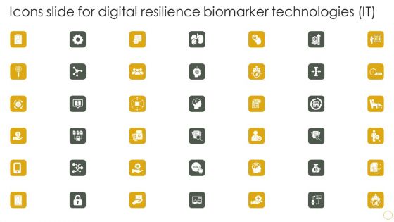 Icons Slide For Digital Resilience Biomarker Technologies IT Elements PDF