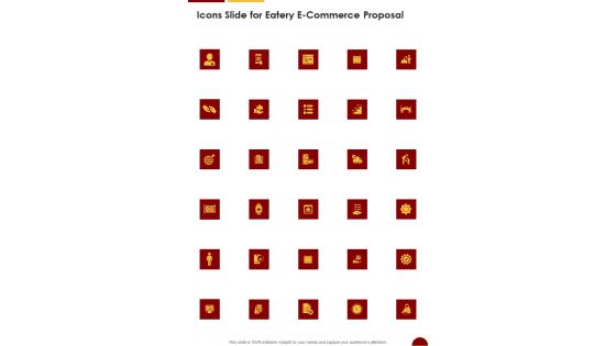Icons Slide For Eatery E Commerce Proposal One Pager Sample Example Document Icons Slide For Eatery E Commerce Proposal One Pager Sample Example Document