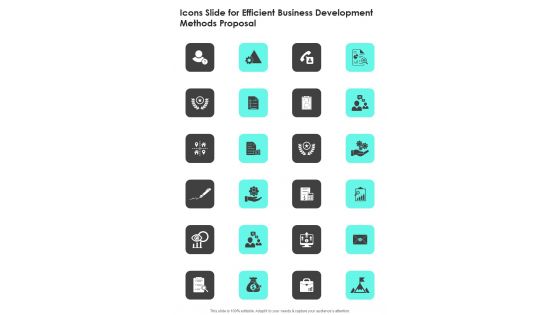 Icons Slide For Efficient Business Development Methods Proposal One Pager Sample Example Document Icons Slide For Efficient Business Development Methods Proposal One Pager Sample Example Document