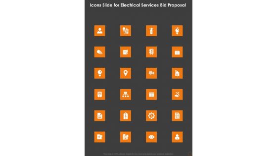 Icons Slide For Electrical Services Bid Proposal One Pager Sample Example Document Icons Slide For Electrical Services Bid Proposal One Pager Sample Example Document