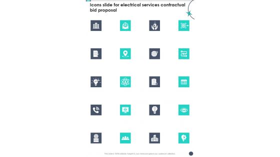 Icons Slide For Electrical Services Contractual Bid Proposal One Pager Sample Example Document Icons Slide For Electrical Services Contractual Bid Proposal One Pager Sample Example Document